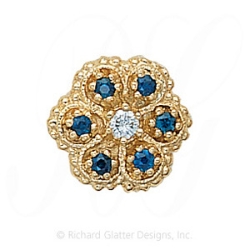 GS080 D/S - 14 Karat Gold Slide with Diamond center and Sapphire accents 